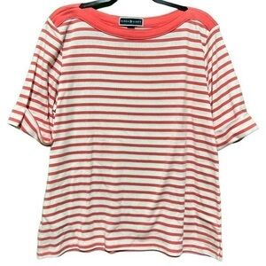 Karen Scott Women's Striped Pullover Blouse Coral/White Size‎ XL